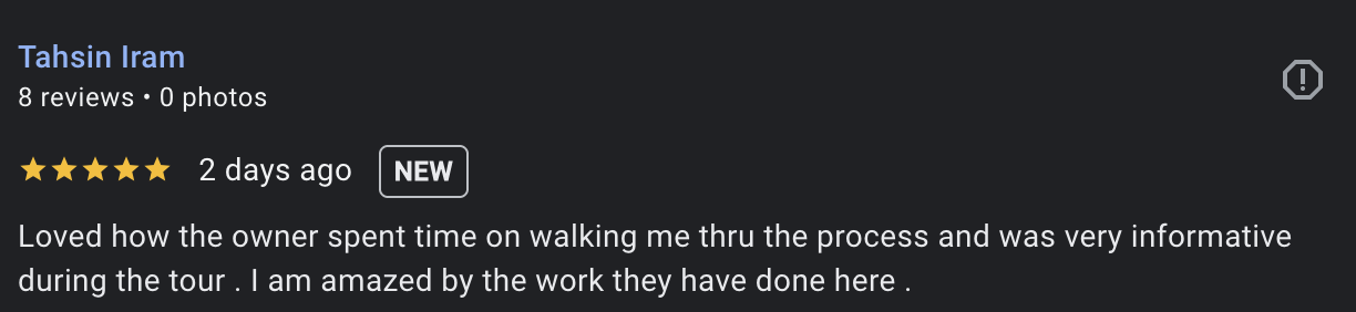 Google review by Tahsin Iram